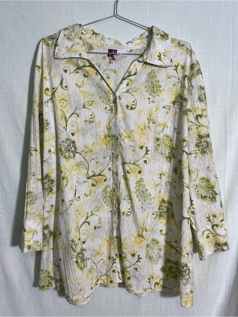 JM Collection 22W Floral Button Front Tunic Blouse Green Yellow Plus Size